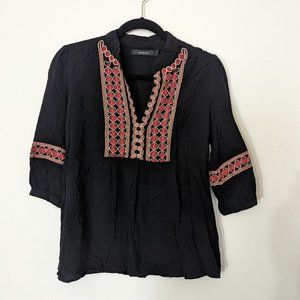 Embroidered Boho Ark & Co Blouse in Black - Medium
